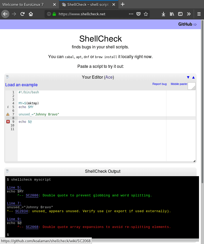 ShellCheck web interface